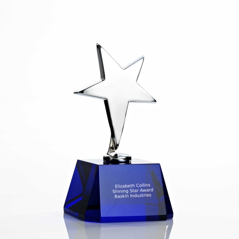 View larger image of Silver Star Accent Trophy - Blue Crystal Base